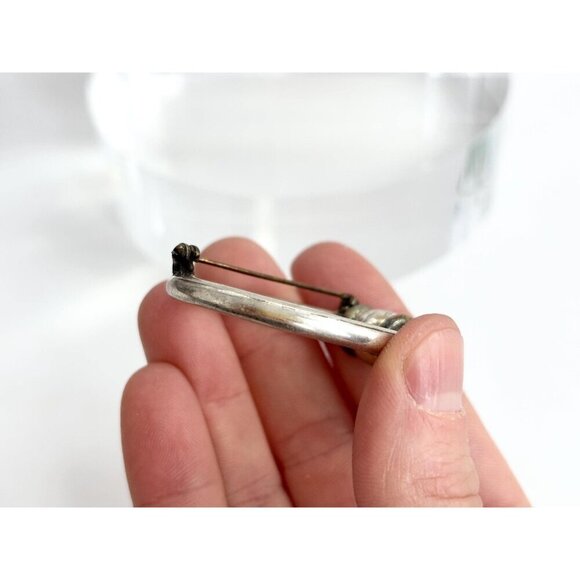 Dual Toned Gold & Sterling Silver Vintage Circular Shaped Minimalist Brooch Pin - Picture 6 of 10